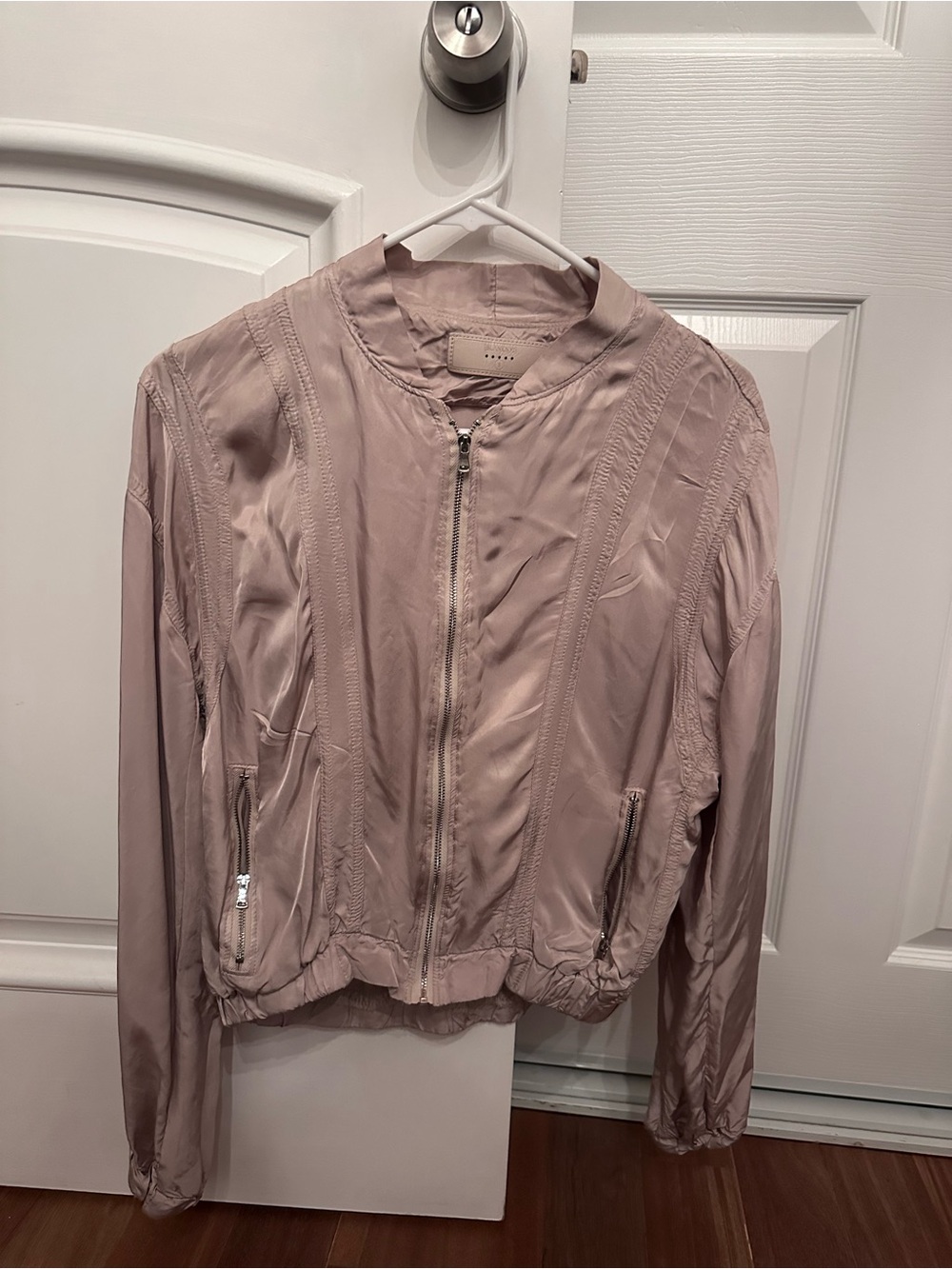 Light Mauve Satin Bomber Jacket - Women